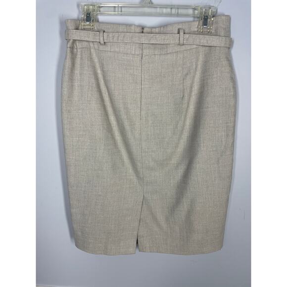 Ann Taylor, Sz 8P, Tan Pencil Skirt, Belted, Textured Woven, Lined, EUC, Petite - Picture 4 of 7